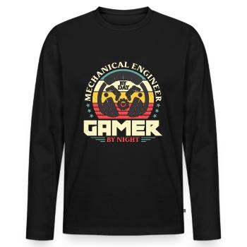 Mechanical Engineer By Night Mechanic Engineer - Men's Premium Organic Long Sleeve Shirt - black - Front - Nico (187cm)