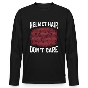 Bicycle Helmet Hair Don't Care Road Bike Cyclist - Men's Premium Organic Long Sleeve Shirt - black - Front - Nico (187cm)