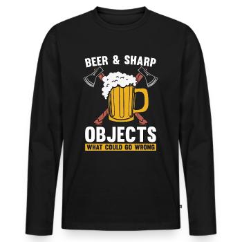 Hache Lancer Bière & Objets Tranchants Hache Lanceur - T-shirt manches longues Premium bio Homme - noir - Devant - Nico (187cm)