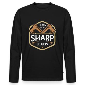 Axe Throwing Plays With Sharp Objects Double Ax - Men's Premium Organic Long Sleeve Shirt - black - Front - Nico (187cm)