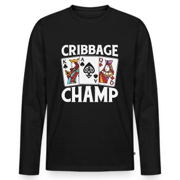 Cribbage Champ Loves Playing Cards Tournament - Männer Premium Bio Langarmshirt - Schwarz - Vorne - Nico (187cm)