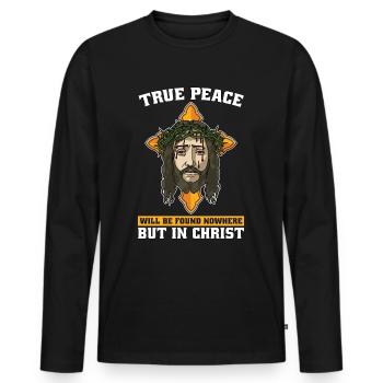 Theology True Peace Will Be Found Religious Church - Men's Premium Organic Long Sleeve Shirt - black - Front - Nico (187cm)