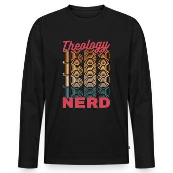 Theology Nerd 1689 Theologian Philosophy Religious - Men's Premium Organic Long Sleeve Shirt - black - Front - Nico (187cm)