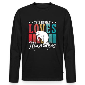 Dugong Cet Humain Aime Les Lamantins Animal Marin - T-shirt manches longues Premium bio Homme - noir - Devant - Nico (187cm)