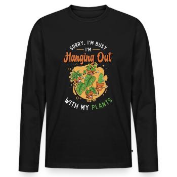 Houseplants Sorry I'm Busy I'm Hanging Plant Lover - Men's Premium Organic Long Sleeve Shirt - black - Front - Nico (187cm)