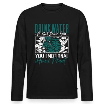 Houseplants Drink Water & Get Some Sun Flower Pot - Men's Premium Organic Long Sleeve Shirt - black - Front - Nico (187cm)