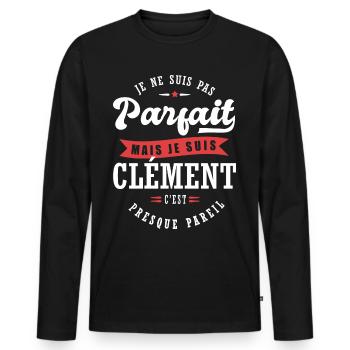 Clément Parfait Cadeau prenom Clement - T-shirt manches longues Premium bio Homme - noir - Devant - Nico (187cm)