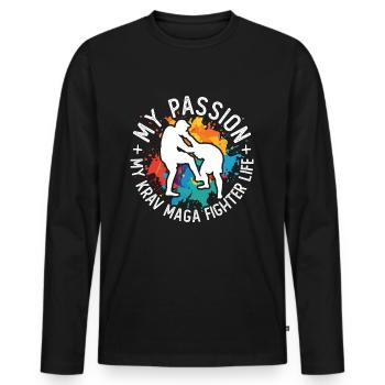 Krav Maga Fighter Ma Passion Mes Arts Martiaux Krav - T-shirt manches longues Premium bio Homme - noir - Devant - Nico (187cm)