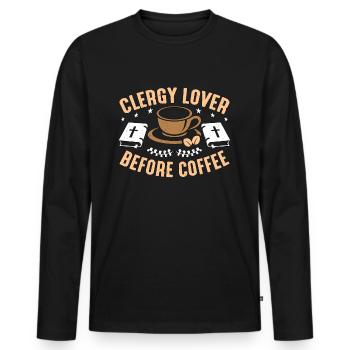 Clergy Lover Before Coffee Ministry Coffee Lover - Men's Premium Organic Long Sleeve Shirt - black - Front - Nico (187cm)