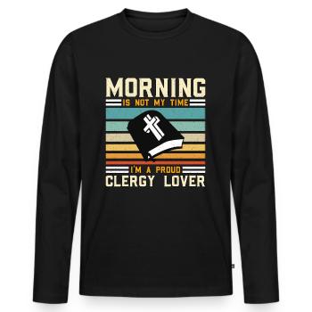 Le matin n’est pas mon heure, je suis pasteur - T-shirt manches longues Premium bio Homme - noir - Devant - Nico (187cm)