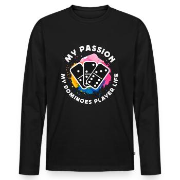 Joueur de dominos Ma passion Mes dominos classiques - T-shirt manches longues Premium bio Homme - noir - Devant - Nico (187cm)