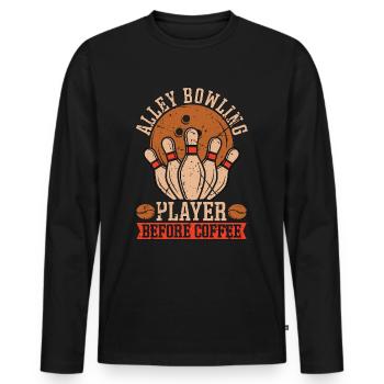 Joueur de bowling de ruelle avant l’amateur de café à neuf quilles - T-shirt manches longues Premium bio Homme - noir - Devant - Nico (187cm)