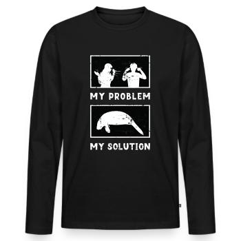 Dugong Lover Mon Problème Mon Pictogramme Papa Vache De Mer - T-shirt manches longues Premium bio Homme - noir - Devant - Nico (187cm)