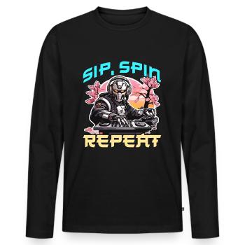 Disc Jockey Sip Spin Repeat DJ Music Disc Jockeys - Men's Premium Organic Long Sleeve Shirt - black - Front - Nico (187cm)