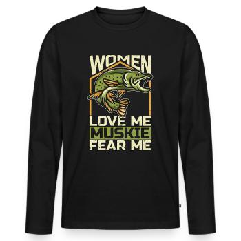 Musky Fishing Women Love Me Muskie Predatory Fish - Men's Premium Organic Long Sleeve Shirt - black - Front - Nico (187cm)
