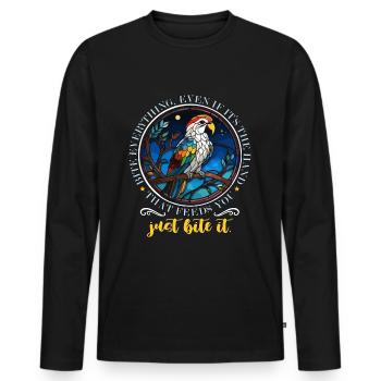 Parrot Bite Everything Even If It's Ornithologist - Men's Premium Organic Long Sleeve Shirt - black - Front - Nico (187cm)