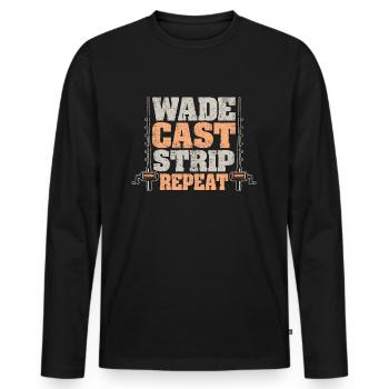 Fly Fishing Wade Cast Strip Repeat Bass Fishing - Men's Premium Organic Long Sleeve Shirt - black - Front - Nico (187cm)