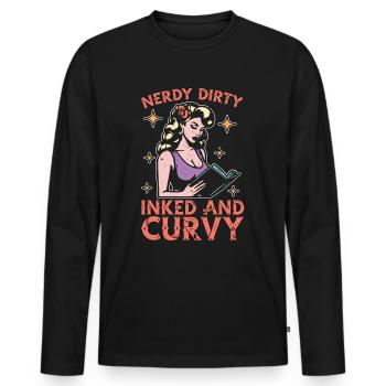 Lecture De Livres De Lecture Nerdy Dirty Encrés Et Sinueux - T-shirt manches longues Premium bio Homme - noir - Devant - Nico (187cm)