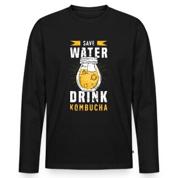 Kombucha Économisez de l’eau Boire Champignon de Mandchourie - T-shirt manches longues Premium bio Homme - noir - Devant - Nico (187cm)