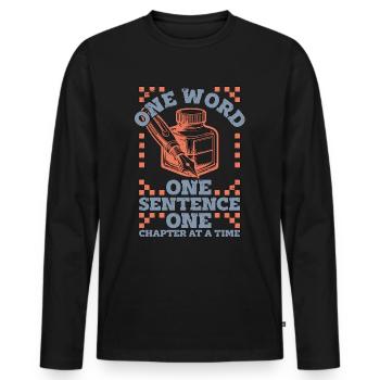 Éditeur de livre Un mot Une phrase Un éditeur - T-shirt manches longues Premium bio Homme - noir - Devant - Nico (187cm)