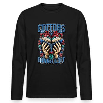 Éditeurs de livres allant à Modifier Éditeur Auteur de livres - T-shirt manches longues Premium bio Homme - noir - Devant - Nico (187cm)