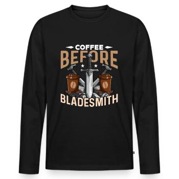 Bladesmith Coffee avant Ironsmith Coffee Lover - T-shirt manches longues Premium bio Homme - noir - Devant - Nico (187cm)