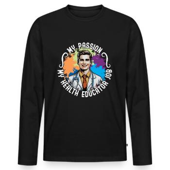 Éducateur en santé Ma passion, mon conseiller en santé - T-shirt manches longues Premium bio Homme - noir - Devant - Nico (187cm)
