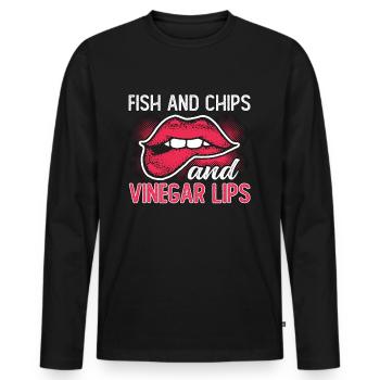 Fish And Chips And Vinegar Lips British Delicacy - Männer Premium Bio Langarmshirt - Schwarz - Vorne - Nico (187cm)