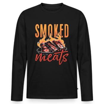 Pulled Pork BBQ Smoked Meats Grilled Meat Lover - Men's Premium Organic Long Sleeve Shirt - black - Front - Nico (187cm)