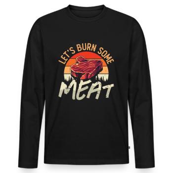 Pulled Pork BBQ Let's Burn Some Meat Pork BBQ - Men's Premium Organic Long Sleeve Shirt - black - Front - Nico (187cm)