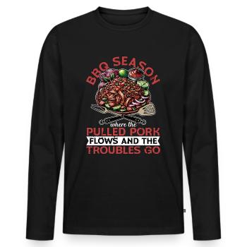 Pulled Pork BBQ Season Where The Pulled Grilling - Men's Premium Organic Long Sleeve Shirt - black - Front - Nico (187cm)