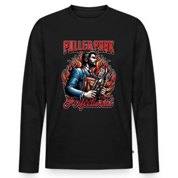Pulled Pork Perfectionist Grilled Meat BBQ Lover - Men's Premium Organic Long Sleeve Shirt - black - Front - Nico (187cm)