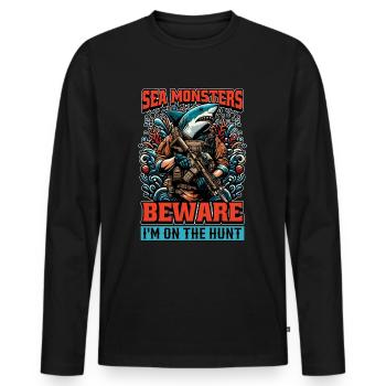 Chasse aux requins Monstres marins Attention à la chasse aux fossiles - T-shirt manches longues Premium bio Homme - noir - Devant - Nico (187cm)