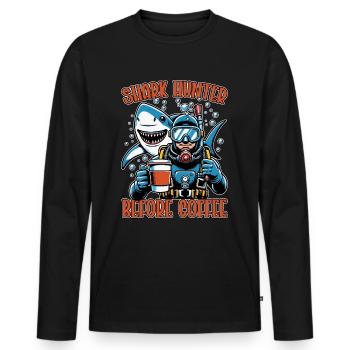 Shark Hunter Before Fossil Hunting Coffee Lover - Men's Premium Organic Long Sleeve Shirt - black - Front - Nico (187cm)
