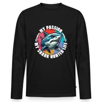 Shark Hunting My Passion My Shark Fossil Hunter - Männer Premium Bio Langarmshirt - Schwarz - Vorne - Nico (187cm)
