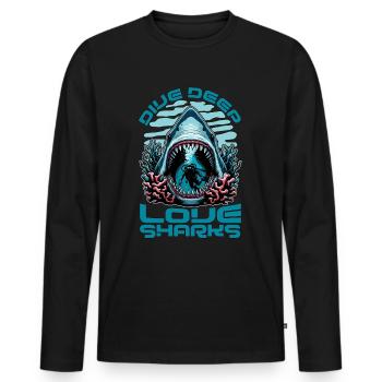 Shark Enthusiast Dive Deep Love Shark Marine Life - Men's Premium Organic Long Sleeve Shirt - black - Front - Nico (187cm)