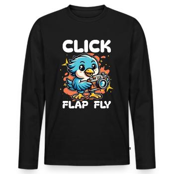 Bird Photography Click Flap Fly Ornithologist - Men's Premium Organic Long Sleeve Shirt - black - Front - Nico (187cm)