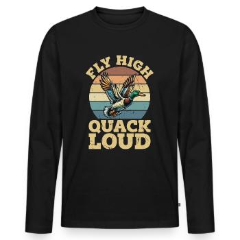 Mallard Duck Fly High Quack Loud Retro Water Bird - Men's Premium Organic Long Sleeve Shirt - black - Front - Nico (187cm)