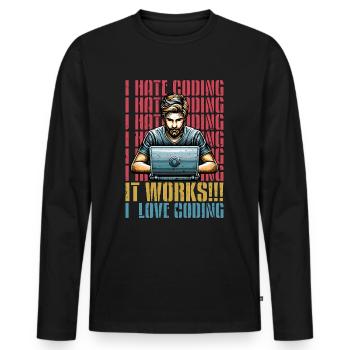 Codeur Je déteste coder Développeur Technologie Codeurs - T-shirt manches longues Premium bio Homme - noir - Devant - Nico (187cm)