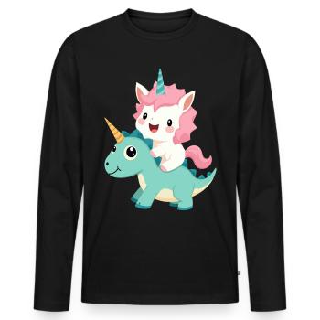 Kawaii Einhorn Reiten Dino – Niedliches Fantasietier - Männer Premium Bio Langarmshirt - Schwarz - Vorne - Nico (187cm)