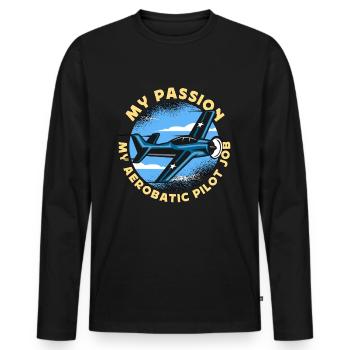 Pilote de voltige Ma passion Mes manœuvres de voltige - T-shirt manches longues Premium bio Homme - noir - Devant - Nico (187cm)