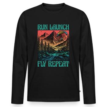 Parapente Courir Lancer Voler Répéter Paramoteur - T-shirt manches longues Premium bio Homme - noir - Devant - Nico (187cm)