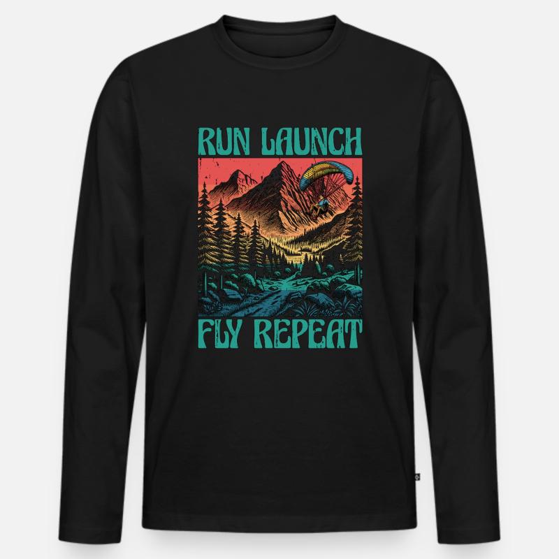 Paragliding Run Launch Fly Repeat Paramotoring Men's Premium Organic Long Sleeve Shirt