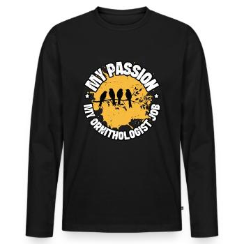 Ornithologue Ma passion Mon ornithologue Birding - T-shirt manches longues Premium bio Homme - noir - Devant - Nico (187cm)