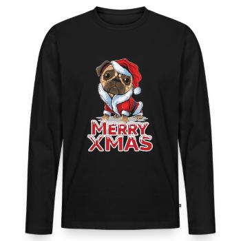 Mops Weihnachten - Männer Premium Bio Langarmshirt - Schwarz - Vorne - Nico (187cm)