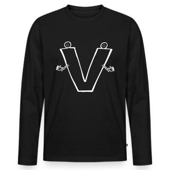 La lettre V comme Victoire. Cadeau Révolution - T-shirt manches longues Premium bio Homme - noir - Devant - Nico (187cm)