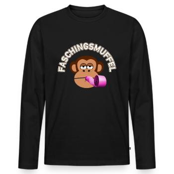 Faschingsmuffel | Affe mit Tröte - Männer Premium Bio Langarmshirt - Schwarz - Vorne - Nico (187cm)