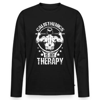 Calisthenics is my Therapy - Männer Premium Bio Langarmshirt - Schwarz - Vorne - Nico (187cm)