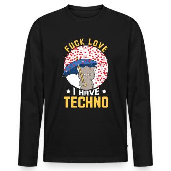 TECHNO FUCK LOVE I HAVE TECHNO CAT - Men's Premium Organic Long Sleeve Shirt - black - Front - Nico (187cm)