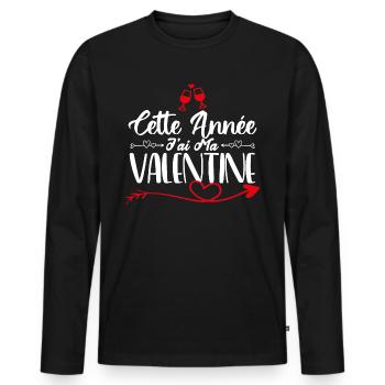 Cette Année j'ai ma valentine. cadeau d'amour. - T-shirt manches longues Premium bio Homme - noir - Devant - Nico (187cm)